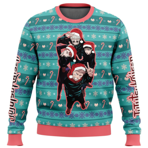 Get Festive with Jujutsu Kaisen Anime Ugly Sweater Gifts – Happy Dub Cast Fun!