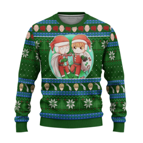 Genos x Saitama Ugly Sweater Gifts: One Punch Man Anime Fan Ugly Sweater
