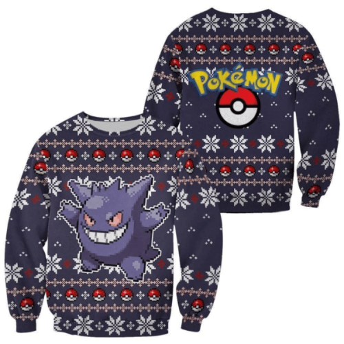 Pokemon Anime Gengar Ugly Sweater – Perfect Gift for Pokemon Fans!