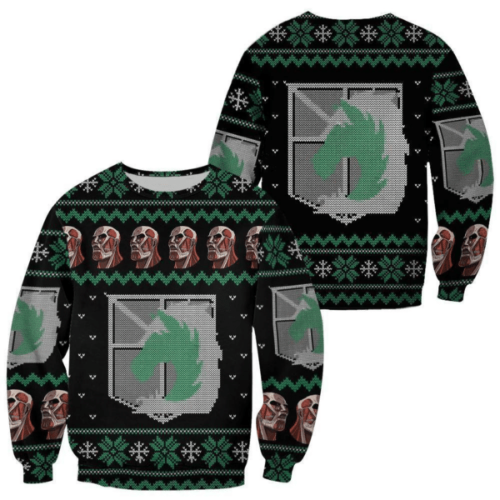 Attack On Titan Anime Military Badged Ugly Sweater – Perfect Gift for Fans!