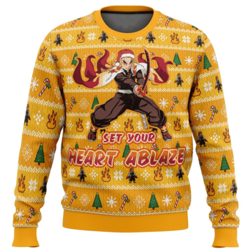 Demon Slayer Rengoku Kyoujurou Ugly Sweater – Perfect Anime Gift for Fans!