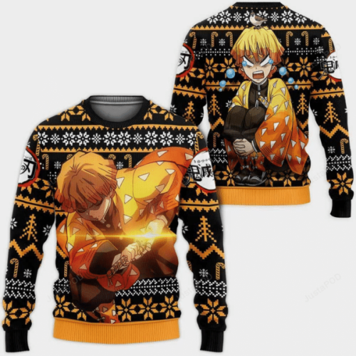 Eye-catching Demon Slayer Anime Agatsuma Zenitsu Ugly Sweater – Perfect Gift for Fans