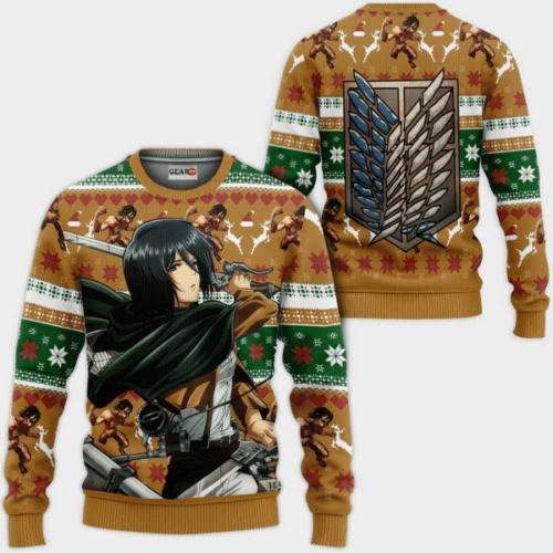 Stylish Attack On Titan Mikasa Ackerman Ugly Sweater: Perfect Anime Gift for Fans!