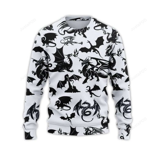 Awesome B&W Dragon Ugly Christmas Sweater