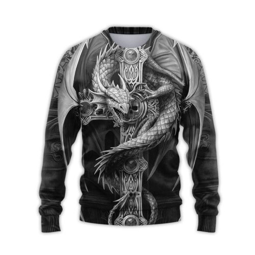 Awesome Statue Dragon  Ugly Christmas Sweater, All Over Print Sweatshirt
