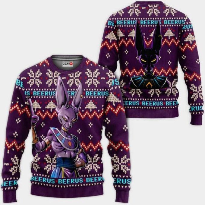Beerus Ugly Christmas Sweater Anime Dragon Ball Xmas Gifts 1k98,Dragon Ball Anime Xmas Christmas Gift Fan