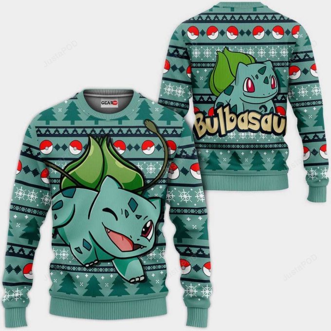 Bulbasaur Anime Pokemon Xmas Ugly Sweater: Festive & Fun Pokémon Christmas Attire