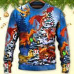 Christmas Dragon Family In Love Light Art Style Ugly Christmas Sweater