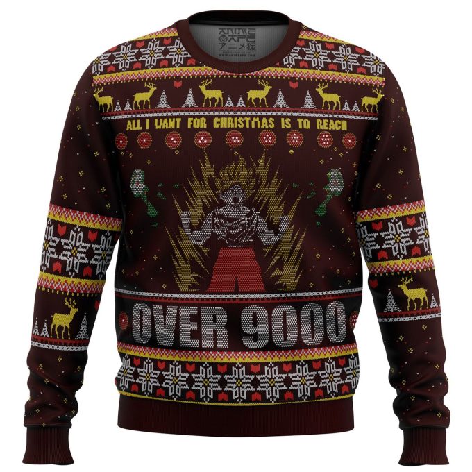 Dbz Goku Over 9000 Dragon Ball Z Ugly Christmas Sweater, All Over Print Sweatshirt