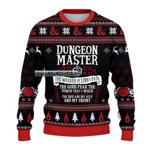 DnD Christmas Ugly Sweater, DnD Class Christmas Ugly Sweater Over Print, Dungeons and Dragons Ugly Christmas Sweater 3D Hoodie Sweatshirt