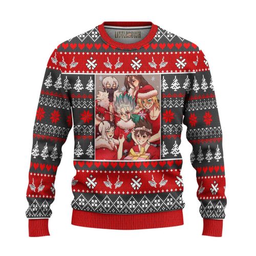 Get Festive with the Dr Stone Anime Ugly Christmas Sweater – All Over Print Sweatshirt!