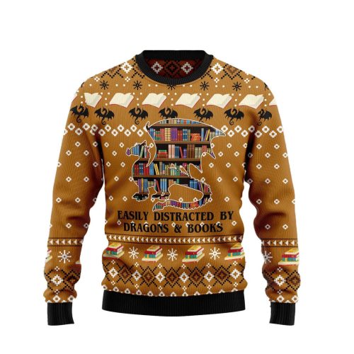 Dragon And Book Ugly Christmas Sweater