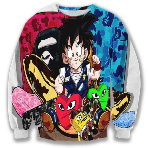 Dragon Ball Cross Spongebob Bape Ugly Christmas Sweater, All Over Print Sweatshirt