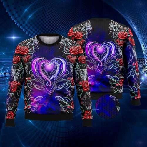 Dragon Love Ugly Christmas Sweater, All Over Print Sweatshirt