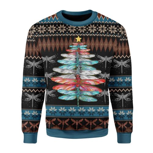 Dragonfly Tree Ugly Christmas Sweater, All Over Print Sweatshirt