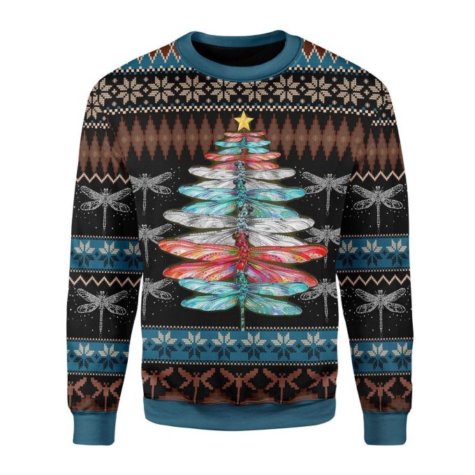 Dragonfly Tree Ugly Christmas Sweater, All Over Print Sweatshirt
