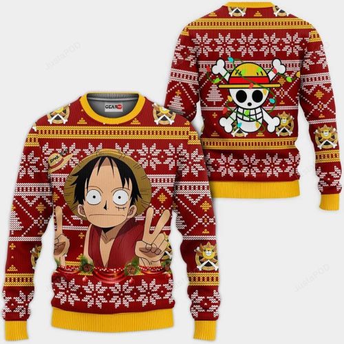 Hilarious Luffy One Piece Anime Ugly Christmas Sweater – Perfect for Anime Fans!