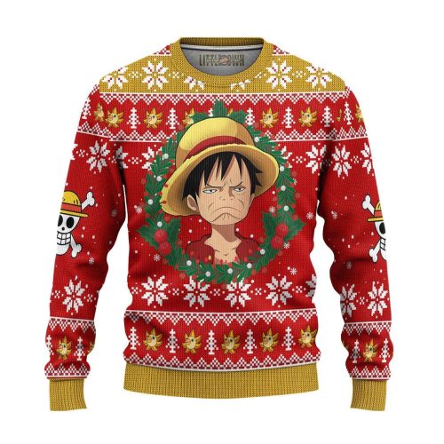 Luffy One Piece Unisex Ugly Christmas Sweater – All Over Print Sweatshirt: Anime-Inspired Festive Attire