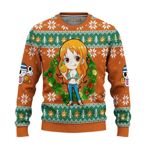 Nami One Piece Anime Ugly Christmas Sweater – All Over Print Sweatshirt: Festive Fashion for Anime Fans!