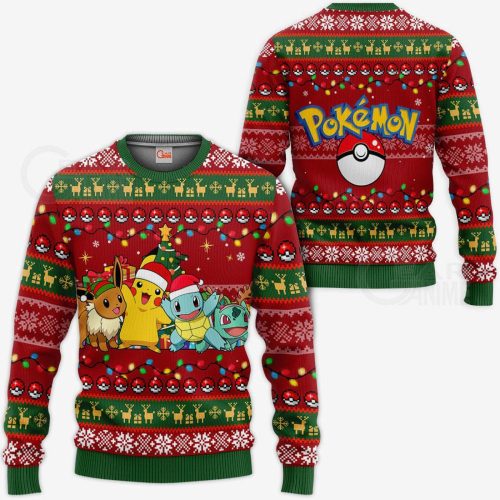 Anime Xmas Gift: Pokemons Ugly Christmas Sweater All Over Print Sweatshirt