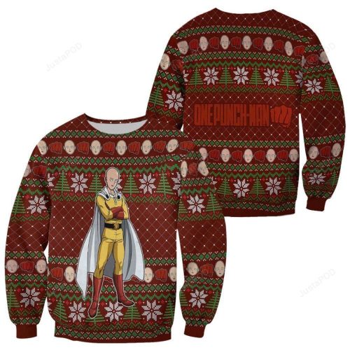 Saitama One Punch Man Ugly Christmas Sweater Anime-Inspired Festive Apparel