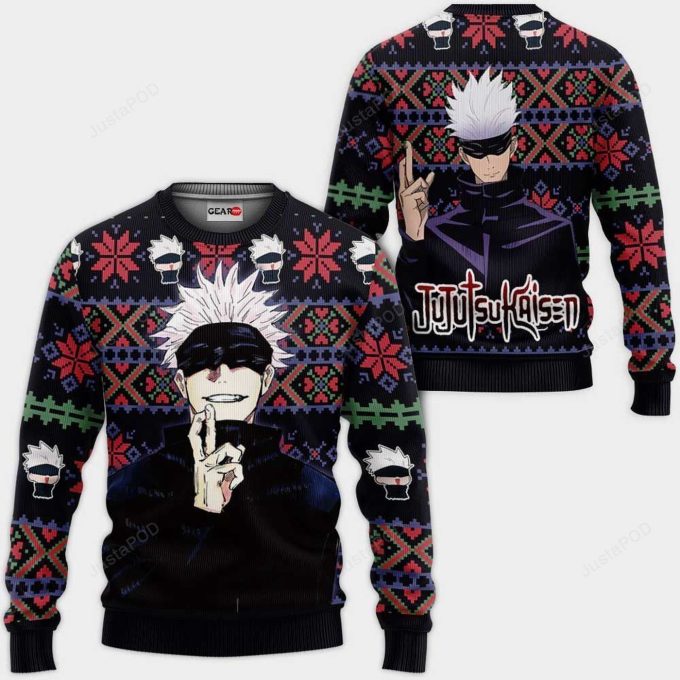 Satoru Gojo Anime Jujutsu Kaisen Ugly Christmas Sweater – Festive Anime Apparel for Fans!