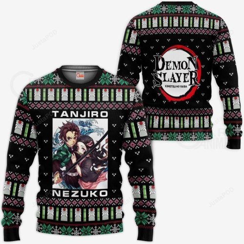 Get Festive with Tanjiro & Nezuko Ugly Christmas Sweater – Perfect for Demon Slayer Anime Fans!