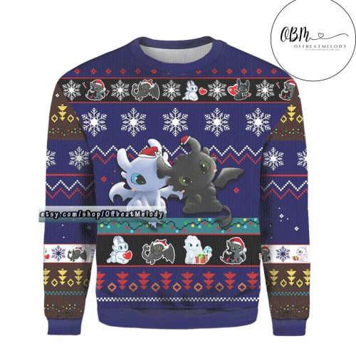 Toothless And Light Fury From How To Train Your Dragon Christmas Ugly Sweater, How To Train Your Dragon Fans Ugly Sweater 3D All Over Print