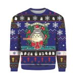 Totoro Ugly Christmas Sweater: Cute Santa Anime Besties Design Over Print