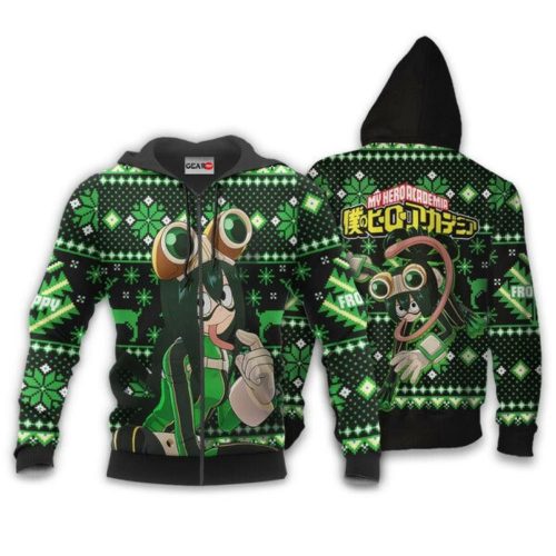 Anime My Hero Academia Ugly Christmas Sweater – Tsuyu Asui 3D Hoodie Zip – Unique Fan Gift!