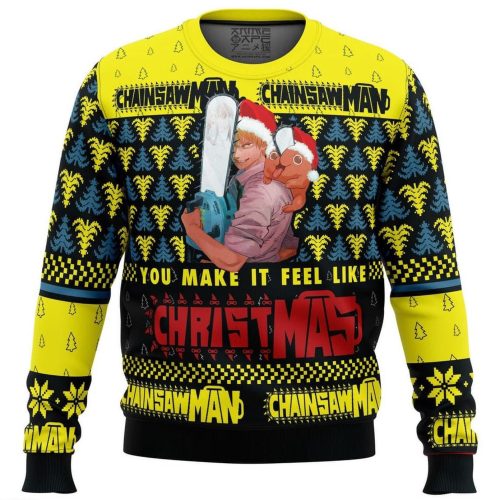 Get Festive with the You Make It Feel Like Christmas Ugly Knitted Sweatshirt – Perfect Anime Xmas Sweater!