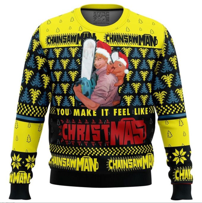 Get Festive with the You Make It Feel Like Christmas Ugly Knitted Sweatshirt – Perfect Anime Xmas Sweater!