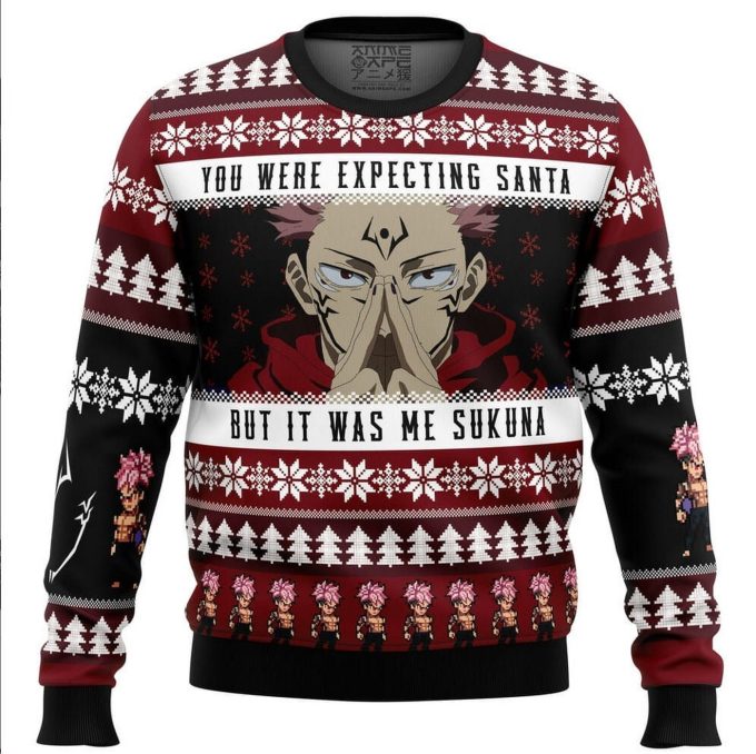 Santa Sukuna Ugly Knitted Christmas Sweatshirt – Anime Xmas Sweater