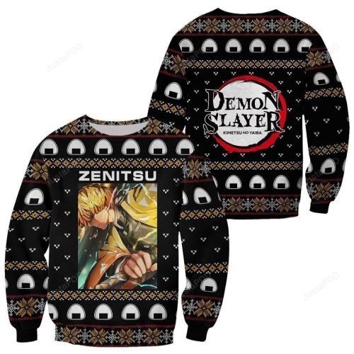 Get Festive with Zenitsu Agatsuma Demon Slayer Anime Ugly Christmas Sweater