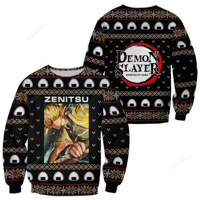 Get Festive with Zenitsu Agatsuma Demon Slayer Anime Ugly Christmas Sweater
