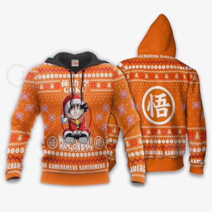 Dragon Ball Hoodie Goku Kamehameha Chrsitmas Pattern Orange Hoodie Apparel AOP Shirt