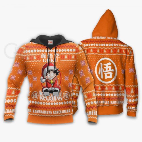 Dragon Ball Hoodie Goku Kamehameha Chrsitmas Pattern Orange Hoodie Apparel AOP Shirt