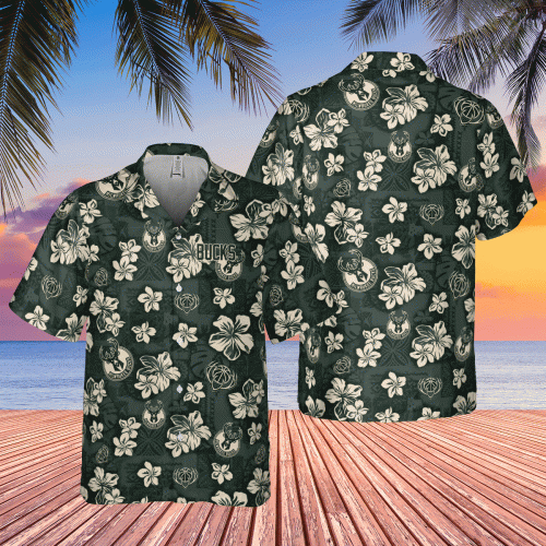 Milwaukee Bucks Flower Pattern 3D 3D Button 3D Button Hawaiian Shirt Gift for Men Dad Father Gift for Men Dad Father