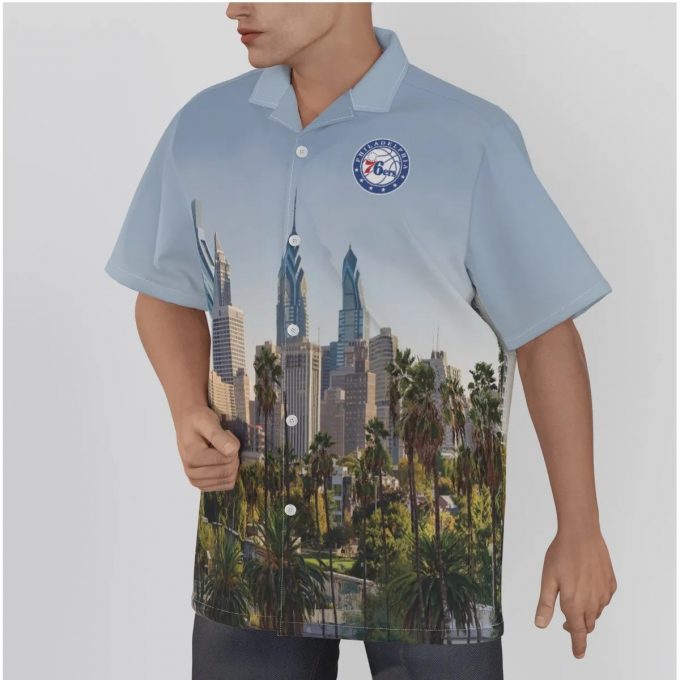 Philadelphia 76ers City Art 3D 3D Button 3D Button Hawaiian Shirt Gift for Men Dad Father Gift for Men Dad Father