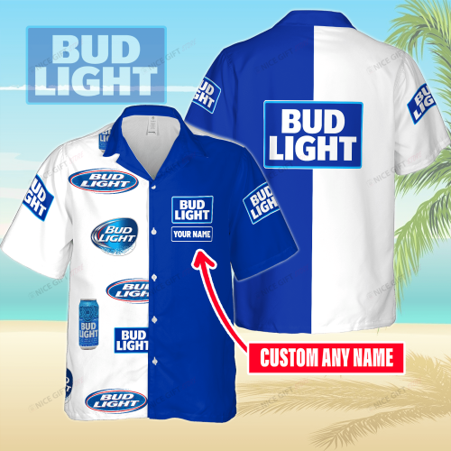 Bud Light Custom Name 3D Button 3D Button Hawaiian Shirt Gift for Men Dad Father Gift for Men Dad Father 3HS-Q6L4