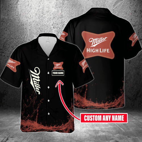 Miller High Life Custom Name 3D Button 3D Button Hawaiian Shirt Gift for Men Dad Father Gift for Men Dad Father 3HS-U1P2