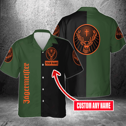 Jagermeister Custom Name 3D Button 3D Button Hawaiian Shirt Gift for Men Dad Father Gift for Men Dad Father 3HS-X6G5