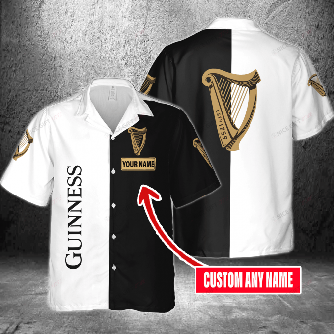 Guinness Custom Name 3D Button 3D Button Hawaiian Shirt Gift for Men Dad Father Gift for Men Dad Father 3HS-U0I0
