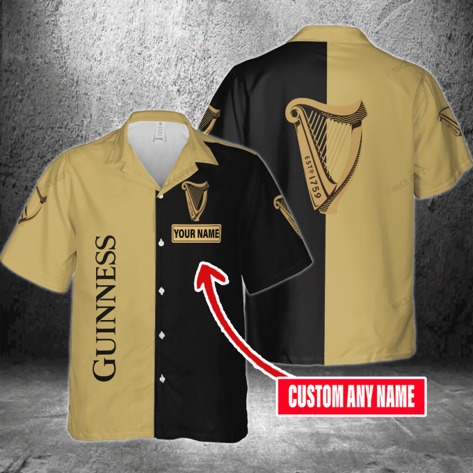 Guinness Custom Name 3D Button 3D Button Hawaiian Shirt Gift for Men Dad Father Gift for Men Dad Father 3HS-H6I3
