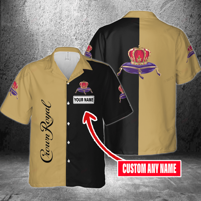 Crown Royal Custom Name 3D Button 3D Button Hawaiian Shirt Gift for Men Dad Father Gift for Men Dad Father 3HS-T2Z0