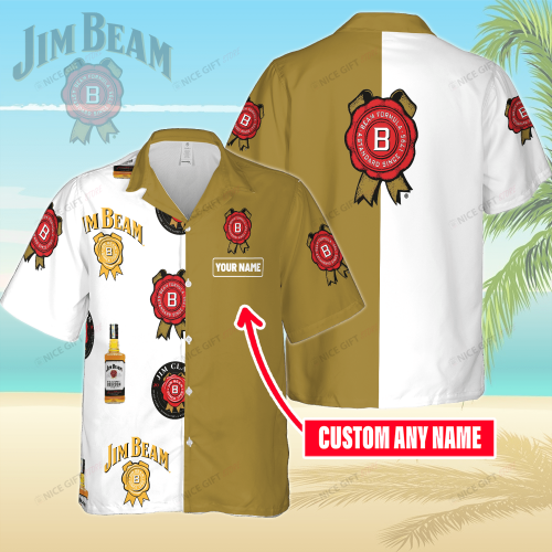 Jim Beam Custom Name 3D Button 3D Button Hawaiian Shirt Gift for Men Dad Father Gift for Men Dad Father 3HS-R0A1