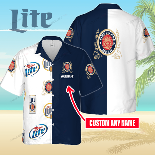 Miller Lite Custom Name 3D Button 3D Button Hawaiian Shirt Gift for Men Dad Father Gift for Men Dad Father 3HS-S8C1