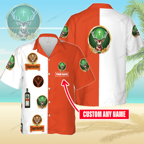Jagermeister Custom Name 3D Button 3D Button Hawaiian Shirt Gift for Men Dad Father Gift for Men Dad Father 3HS-I3W4