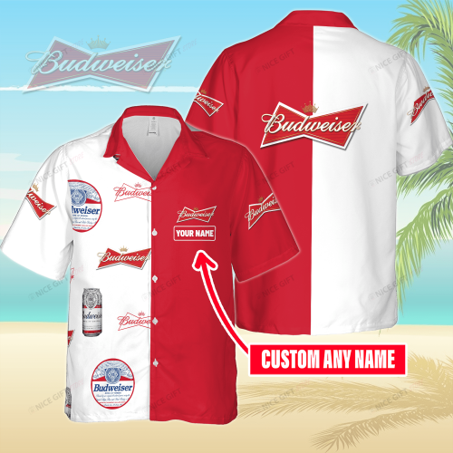 Budweiser Custom Name 3D Button 3D Button Hawaiian Shirt Gift for Men Dad Father Gift for Men Dad Father 3HS-T6T6