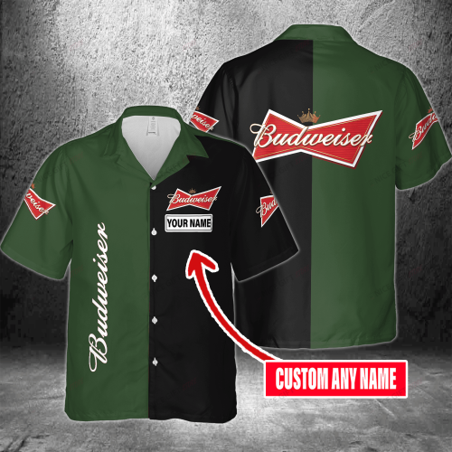 Budweiser Custom Name 3D Button 3D Button Hawaiian Shirt Gift for Men Dad Father Gift for Men Dad Father 3HS-T2E6
